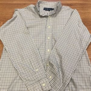 Ralph Lauren button down Polo shirt blue and off white size medium